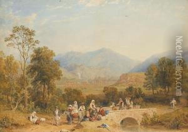 Travellers Resting At The Ruins Near Tivoli Oil Painting - Edward Swinburne