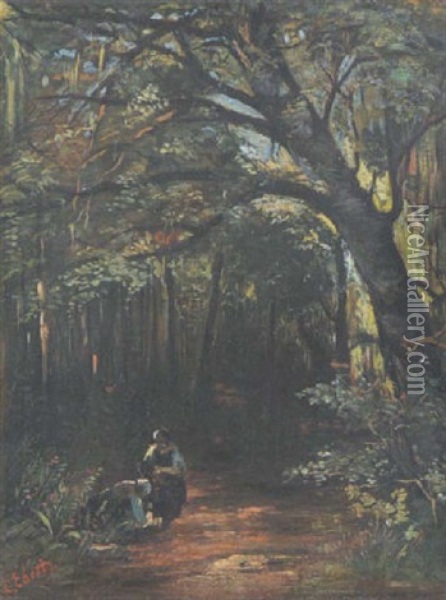 Waldweg Mit Zwei Frauen Oil Painting - Carl Ebert