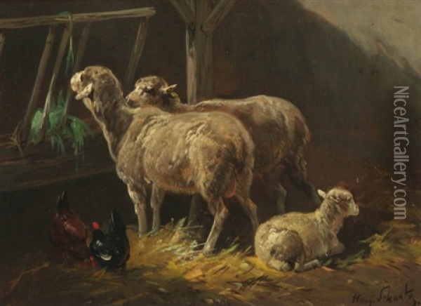 Moutons Et Poules Dans L'etable Oil Painting - Henry Schouten