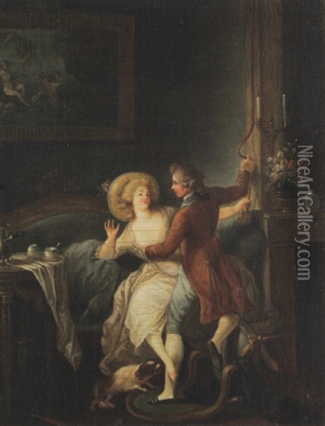 Les Amoureux Dans Le Boudoir Oil Painting - Jean-Honore Fragonard