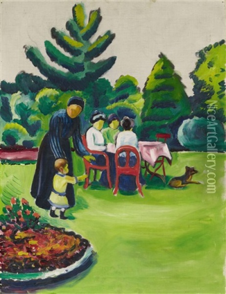 Kaffeetafel Im Garten Oil Painting - August Macke