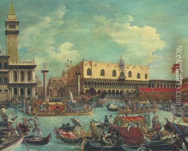 The Bucintoro Returning To The Molo On Ascension Day Oil Painting - (Giovanni Antonio Canal) Canaletto