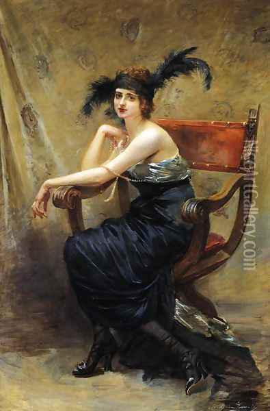 Woman Sitting in a 'Dagobert' Armchair Oil Painting - Madeleine Jeanne Lemaire