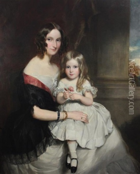 Portrait Of Maria, Lady Lechmere And Her Daughter, Louisa Oil Painting - Sir Francis Grant