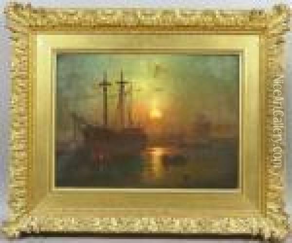 Whaleship Off New Bedford Harbor Oil Painting - Lemuel D. Eldred