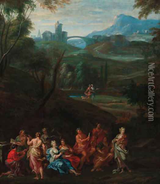 Apollo and the Muses on mount Parnassus Oil Painting - Hendrik van Balen