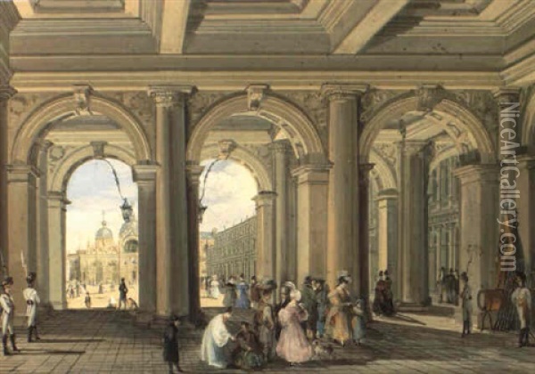 Veduta Del Portico Dell'ala Napoleonica Verso Piazza San Marco Oil Painting - Giuseppe Bernardino Bison
