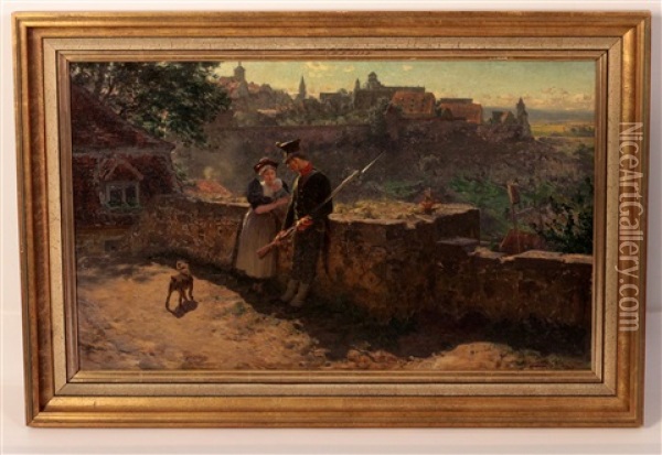 Militaire Et Maman Oil Painting - Robert Poetzelberger