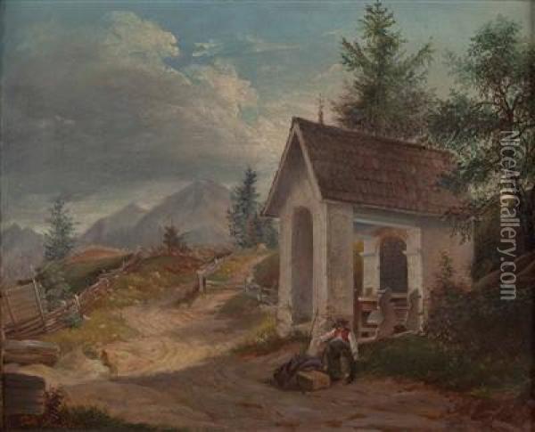 Rast Vor Der Kapelle Oil Painting - Johann Heinrich Fischbach