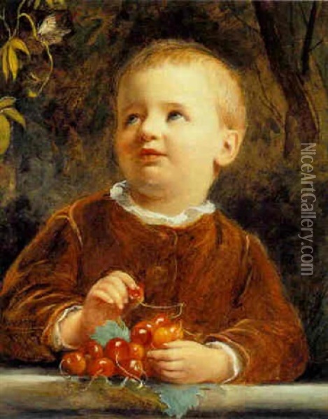 A Boy With Cherries Oil Painting - Anton Ebert