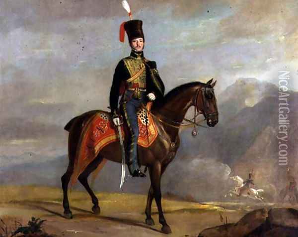 Captain William Drummond (1796-1881) 10th Hussars, 1819 Oil Painting - J. Watson