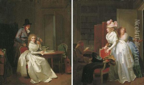 La Lettre; And Le Cadeau Delicat Oil Painting - Louis Leopold Boilly