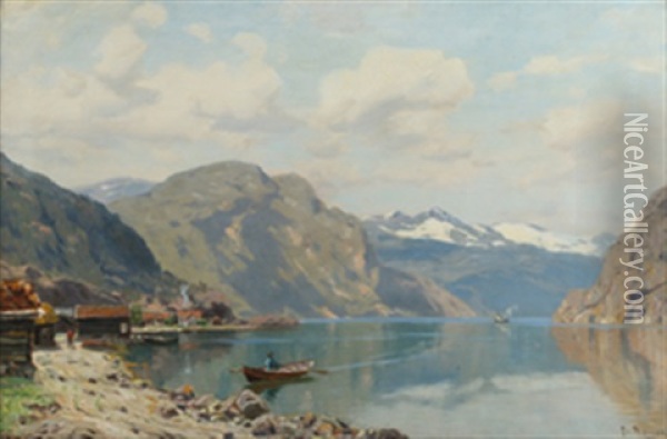 Fjordlandskap Oil Painting - Gustav Borgen