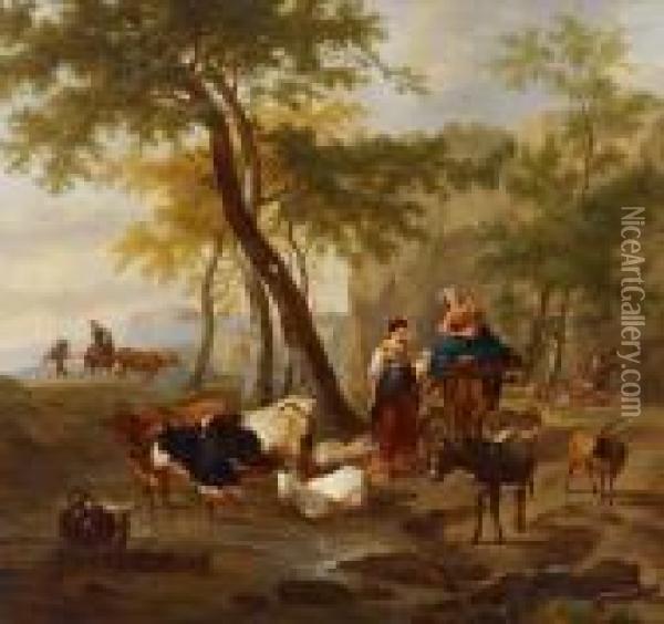 Landschaft Mit Hirtinnen Und Herde Oil Painting - Nicolaes Berchem