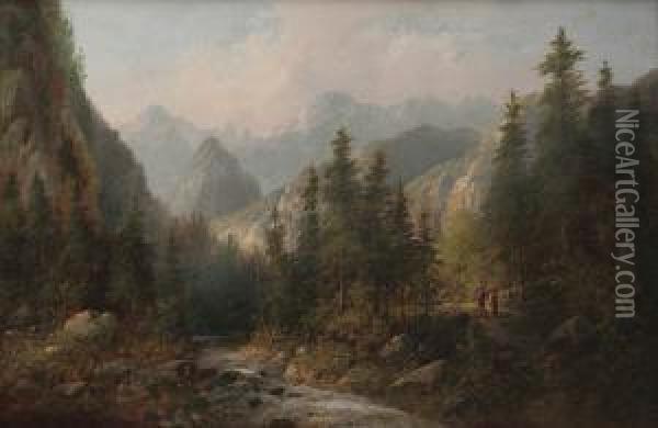 Alpine Stream With Pilgrims Oil Painting - Eduard Boehm