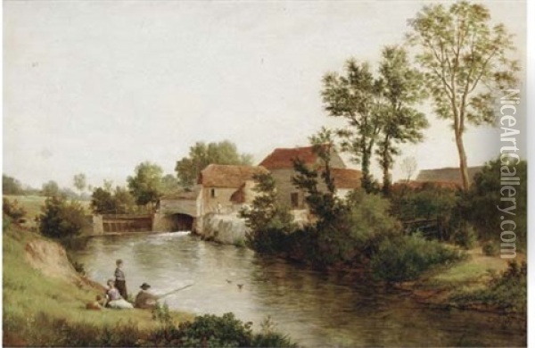 An Afternoon On The Riverbank Oil Painting - Edmund Gill