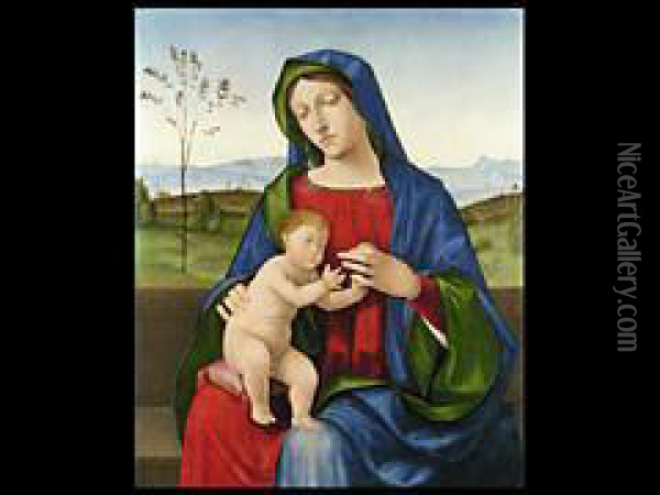 Madonna Mit Kind Vor Weiter Landschaft Oil Painting - Bartolomeo Montagna