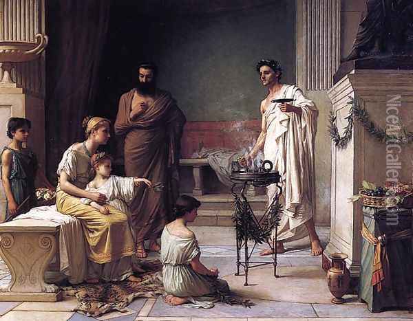 A Sick Child brought into the Temple of Aesculapius 1877 Oil Painting - John William Waterhouse