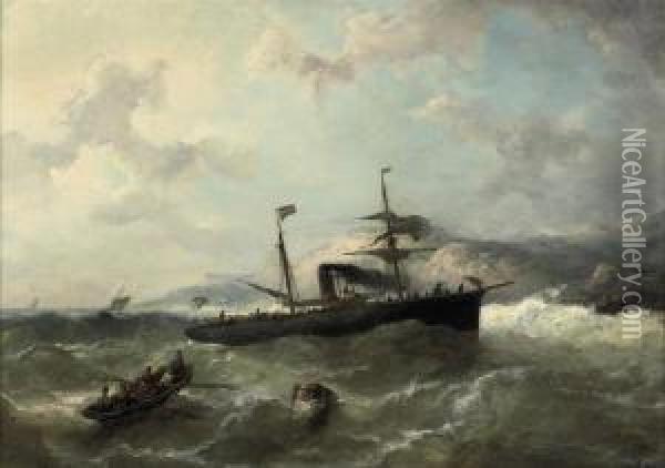 A Steamer In Heavy Weather Oil Painting - Nicolaas Riegen