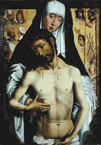 The Man of Sorrows in the Arms of the Virgin Oil Painting - Hans Memling