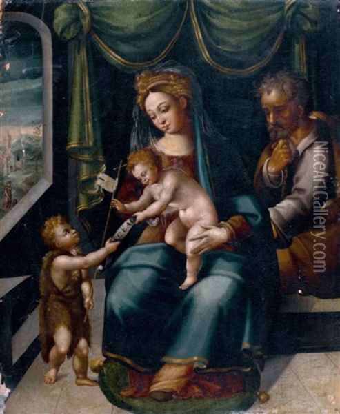 La Vierge A L'enfant Avec Saint Joseph Et Sain Jean-baptiste Oil Painting - Juan de Borgona the Elder