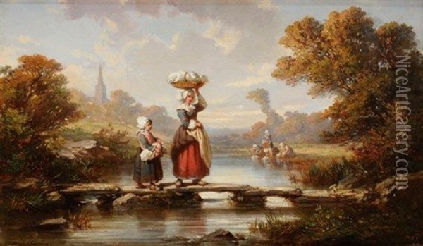 Les Lavandieres Oil Painting - Auguste Delacroix