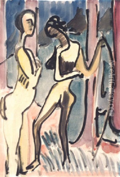 Zwei Weibliche Akte Unter Baumen Oil Painting - Ernst Ludwig Kirchner