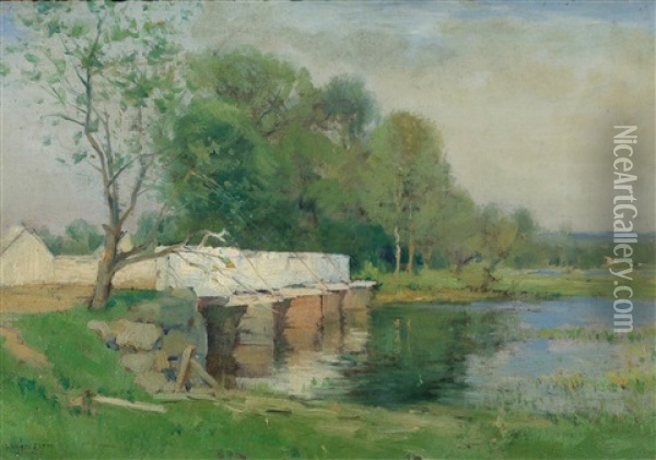 Spring Landscape With A Bridge Oil Painting - Charles Warren Eaton