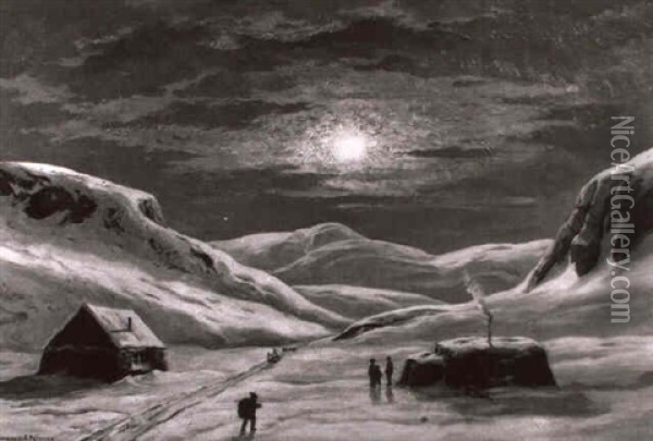Mitternachtssonne, Groenland Oil Painting - Emanuel A. Petersen