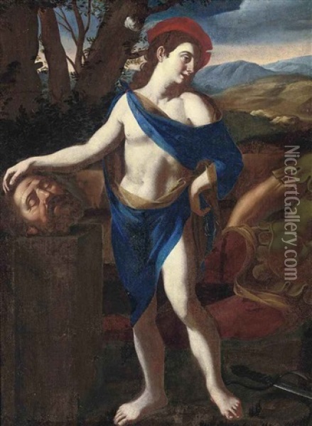 David With The Head Of Goliath (fragment) Oil Painting - Guido Cagnacci