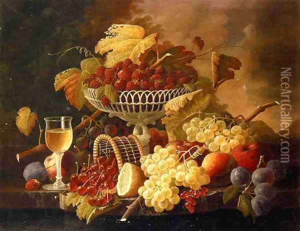 Still Life with Fruit and Wine Glass Date unknown Oil Painting - Severin Roesen