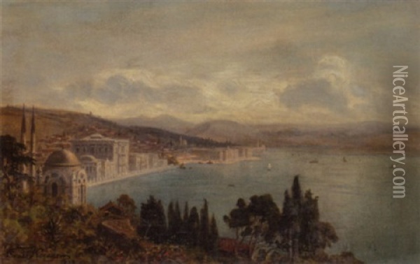 View Of The Dolmabahce Palace, Constantinople Oil Painting - Ernest Karl Eugen Koerner
