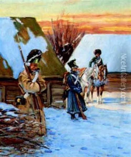 Napoleon's Troops In Poland Oil Painting - Woiciech (Aldabert) Ritter von Kossak