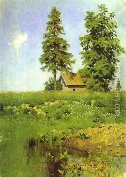 Small Hut in a Meadow Study Oil Painting - Isaak Ilyich Levitan