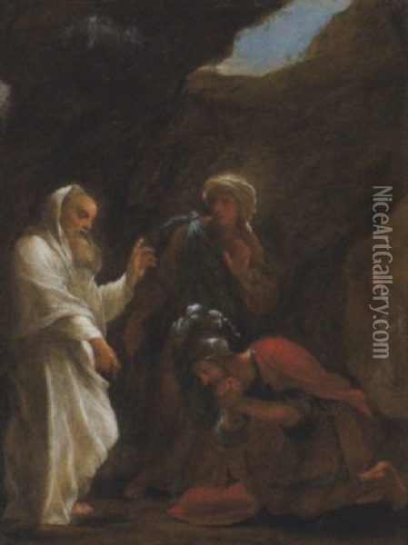 Lo Spirito Di Samuele Appare A Saul Oil Painting - Andrea Sacchi