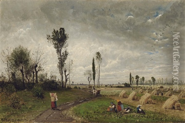 Landscape With Rural Figures Oil Painting - Karl Buchholz