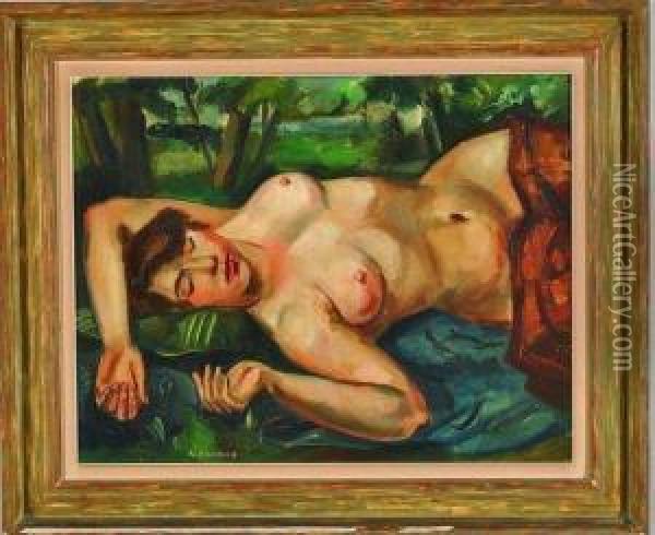 femme Nue Endormie Oil Painting - Andre Favory
