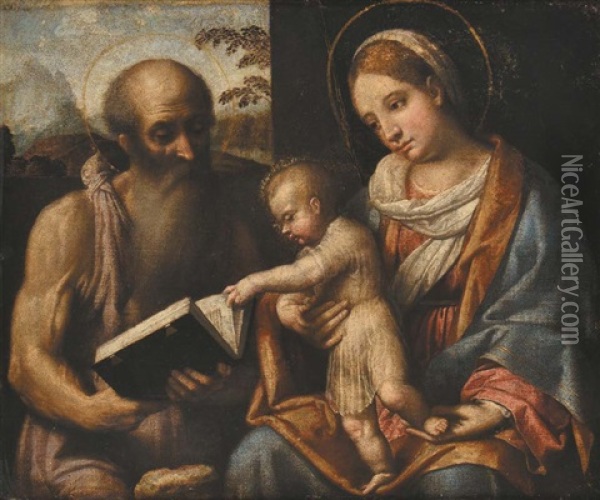 Madonna Con Bambino E Santo Oil Painting -  Moretto da Brescia