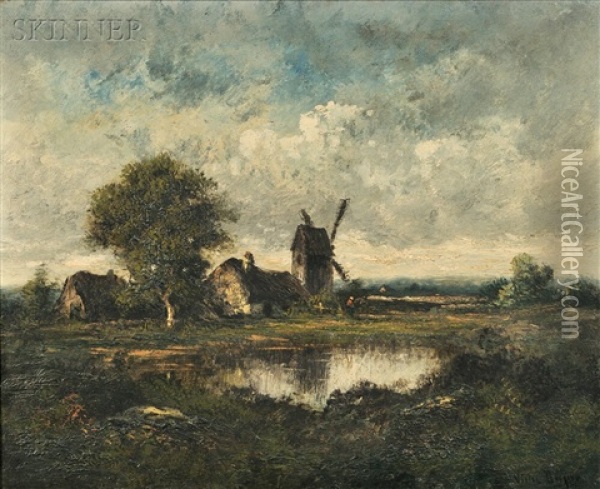 Landscape With Windmill Oil Painting - Leon Victor Dupre