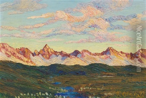 Sonnenuntergang In Den Bergen Oil Painting - Rodolfo Olgiati