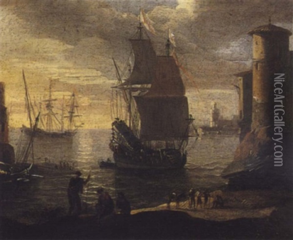 Scene Portuaire Oil Painting - Adriaen Van Der Cabel