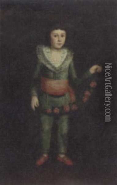 Portrait Of A Boy Holding A Garland Of Flowers Oil Painting - Francisco Goya