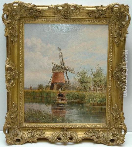 Broadland Windmill Oil Painting - Stephen John Batchelder