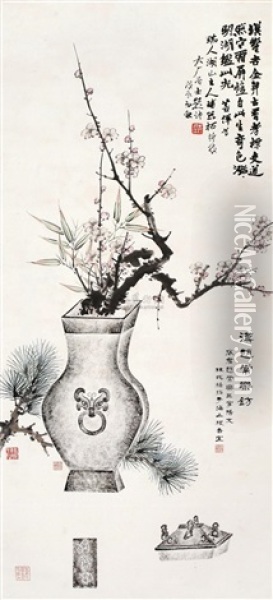 Pineand Bamboo Plum Oil Painting -  Fu Shouyi