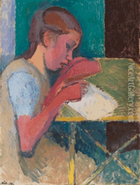 Schreibendes Madchen Oil Painting - Franz Noelken