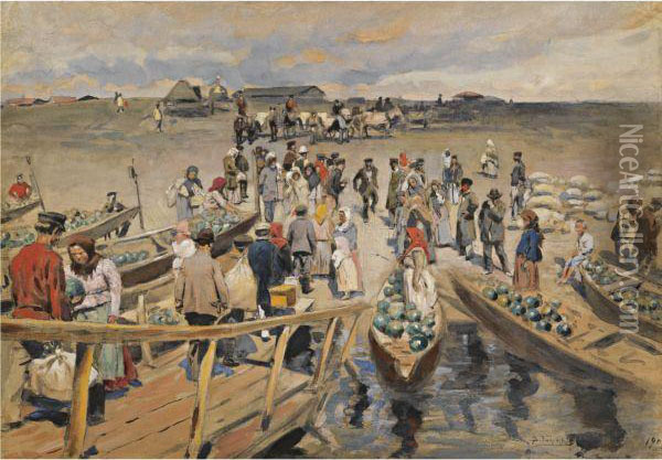 Watermelon Traders At The Quayside Oil Painting - Vladimir Egorovic Makovsky