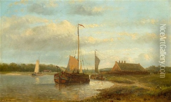 Ships By The Coast Oil Painting - Hendrik Hulk