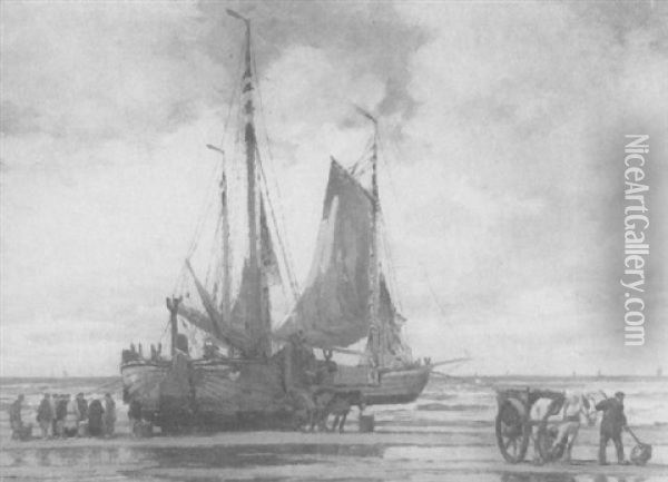 Fischerboote An Der Kuste Oil Painting - Wilhelm Hambuechen