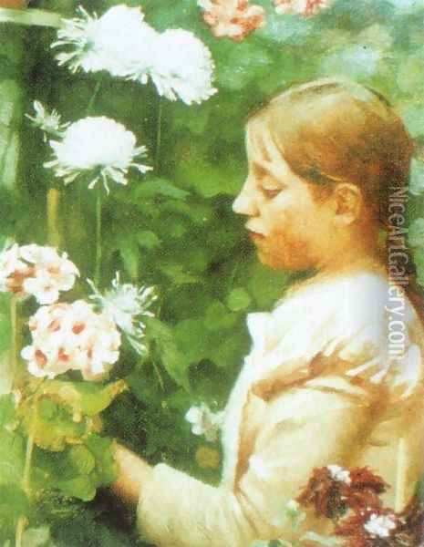 Girl in a Cornish Garden Oil Painting - Thomas Cooper Gotch