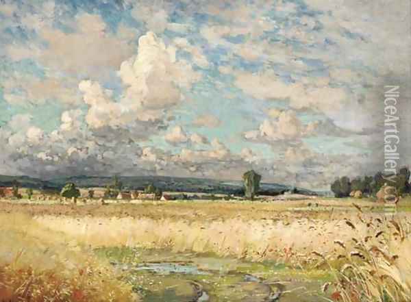 A village in a sunlit landscape Oil Painting - Alexandre Nozal